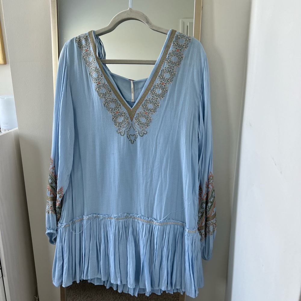 Free People Wild One Embroidered V-Neck Mini Dress